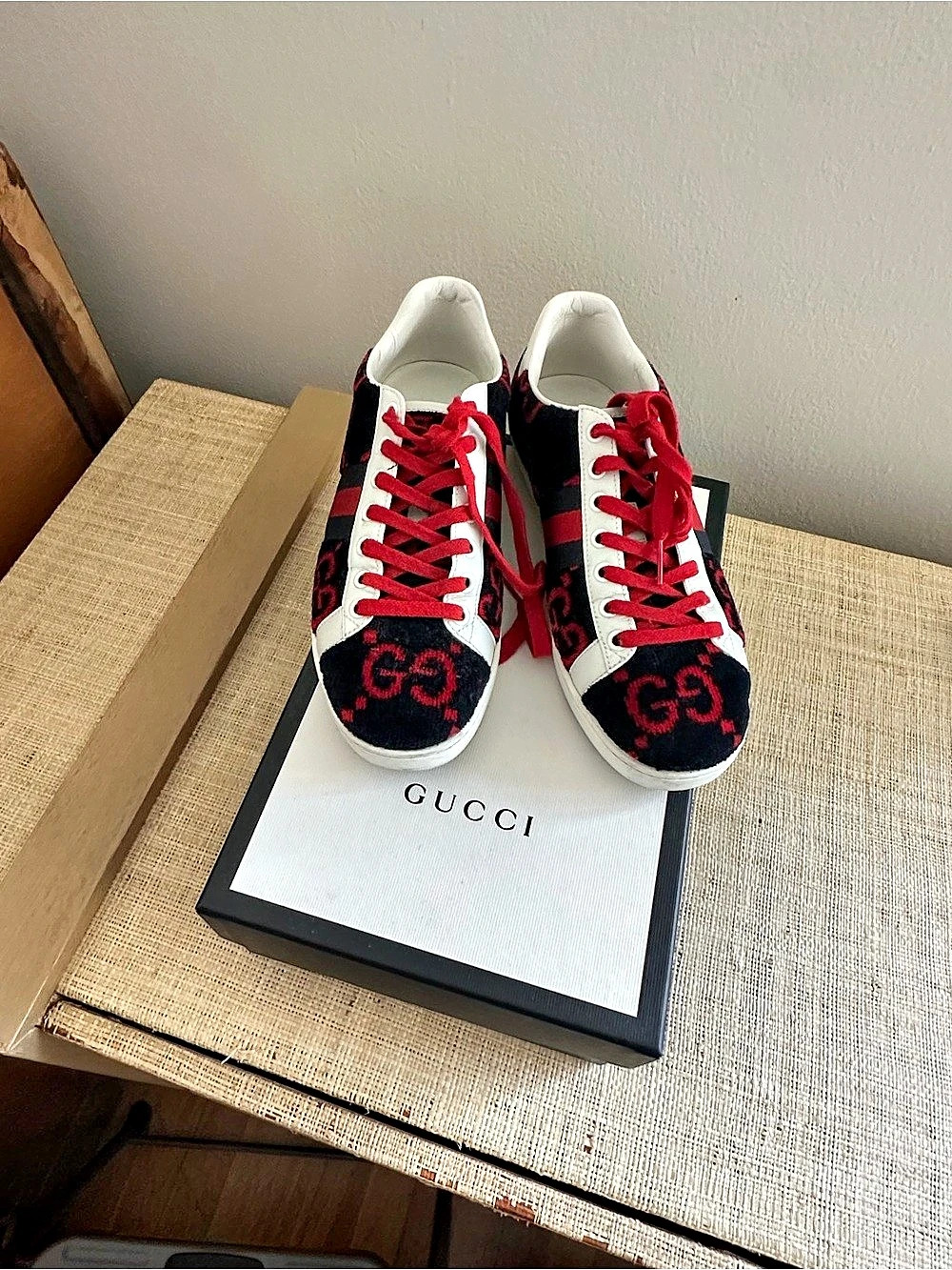 Gucci G75 Velvet Bordeaux Low Top Sneakers White & Red EU 38